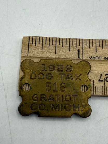 Antique 1929 Dog Tax Tag-1931 Dog License Tag Gratiot Michigan /ro