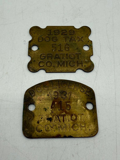 Antique 1929 Dog Tax Tag-1931 Dog License Tag Gratiot Michigan /ro