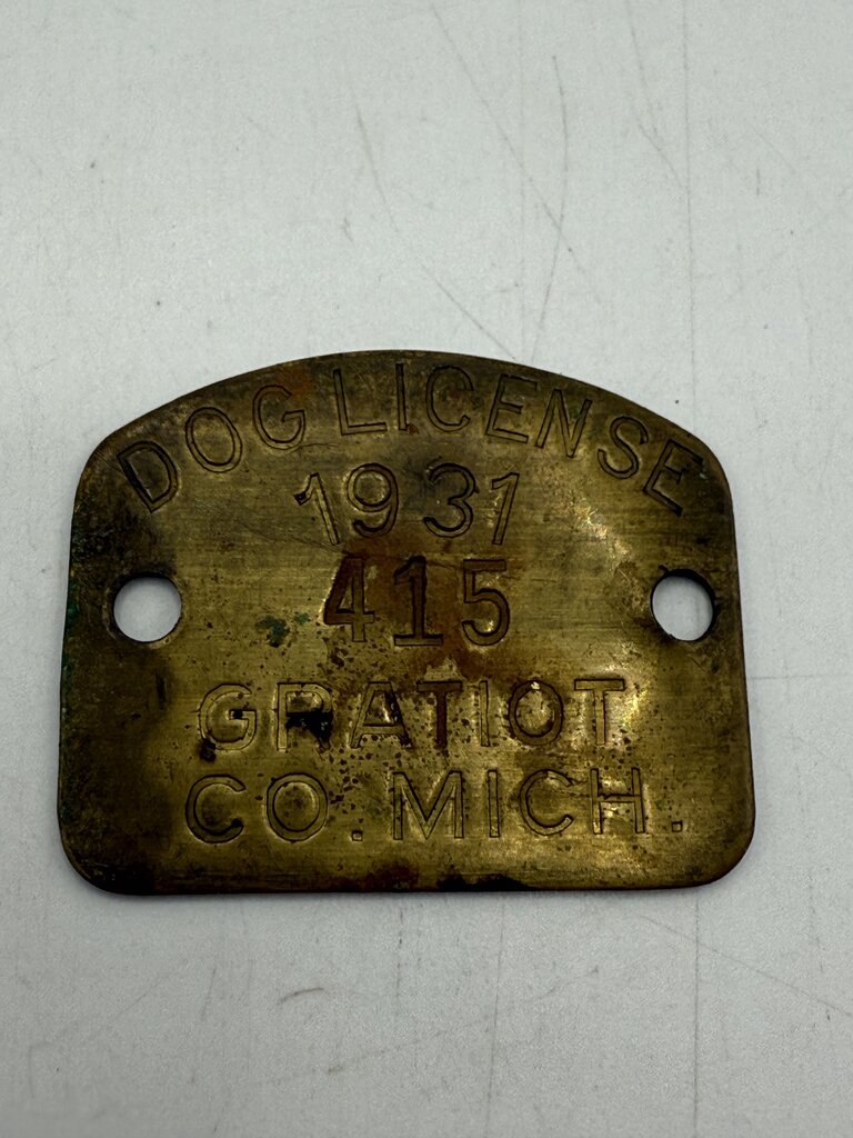 Antique 1929 Dog Tax Tag-1931 Dog License Tag Gratiot Michigan /ro