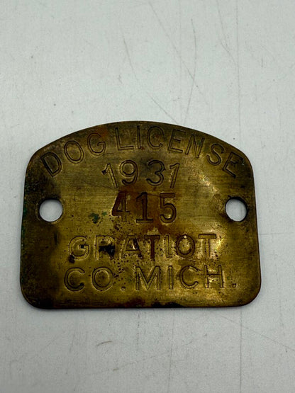 Antique 1929 Dog Tax Tag-1931 Dog License Tag Gratiot Michigan /ro