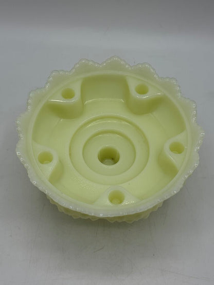 VTG Fenton Custard Uranium Glass Pedestal Hobnail Candle Holder/FlowerFrog 6”