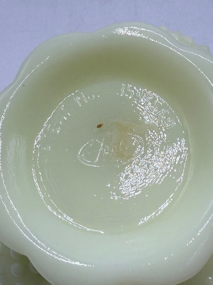 VTG Fenton Custard Uranium Glass Pedestal Hobnail Candle Holder/FlowerFrog 6”