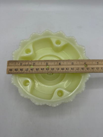 VTG Fenton Custard Uranium Glass Pedestal Hobnail Candle Holder/FlowerFrog 6”