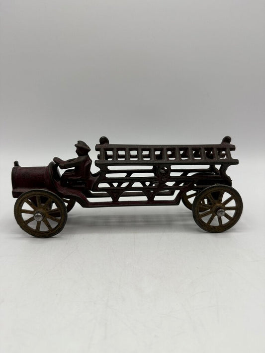 Vintage Antique Cast Iron Toy Firetruck w/Driver 7.5” /ro