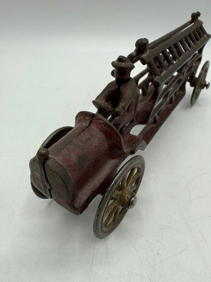 Vintage Antique Cast Iron Toy Firetruck w/Driver 7.5” /ro