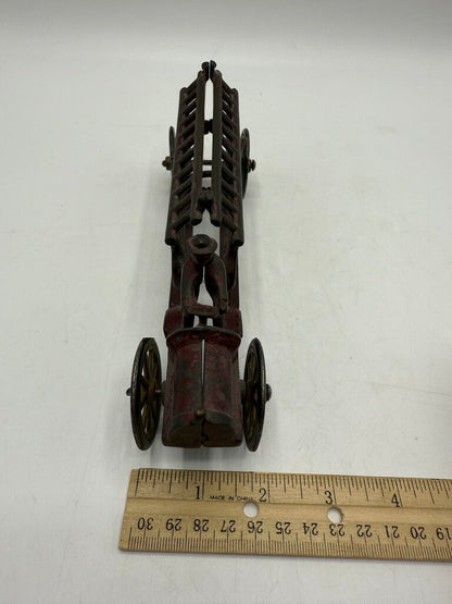 Vintage Antique Cast Iron Toy Firetruck w/Driver 7.5” /ro