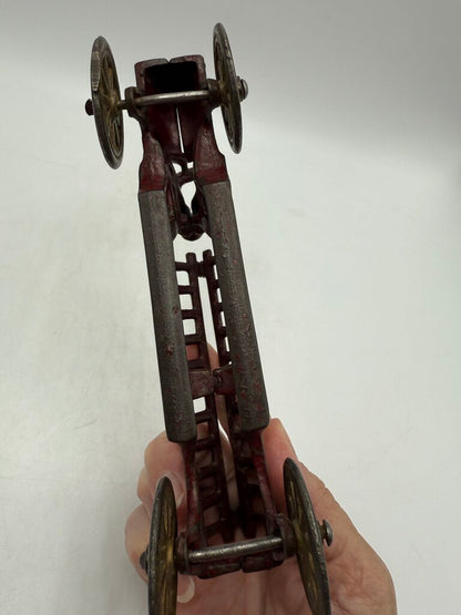 Vintage Antique Cast Iron Toy Firetruck w/Driver 7.5” /ro