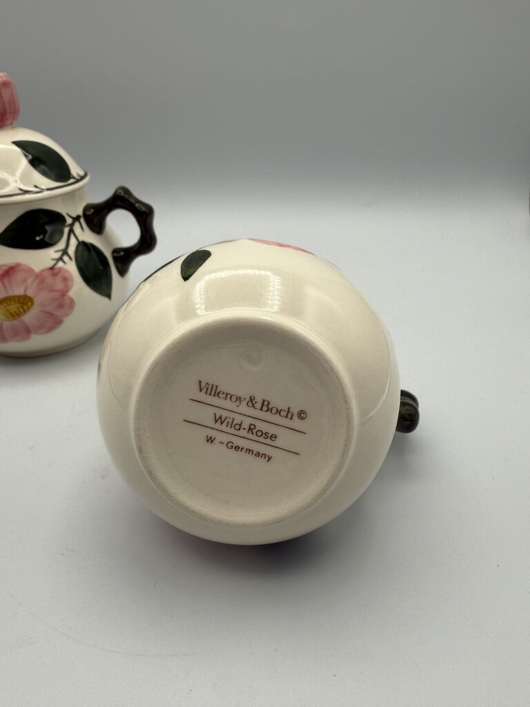 Villeroy & Boch Wild Rose pattern Sugar Bowl w/lid and Creamer /roh