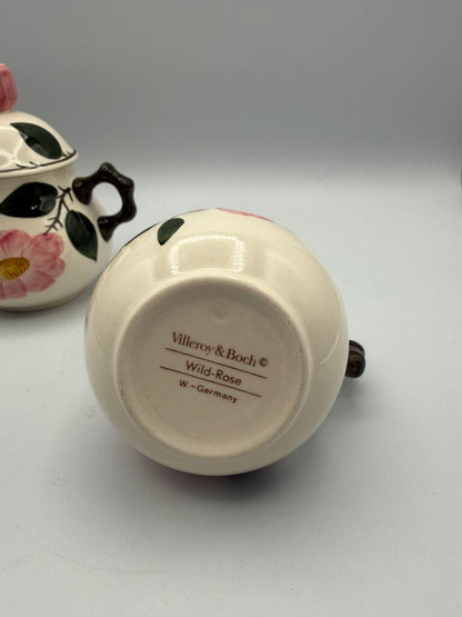 Villeroy & Boch Wild Rose pattern Sugar Bowl w/lid and Creamer /roh