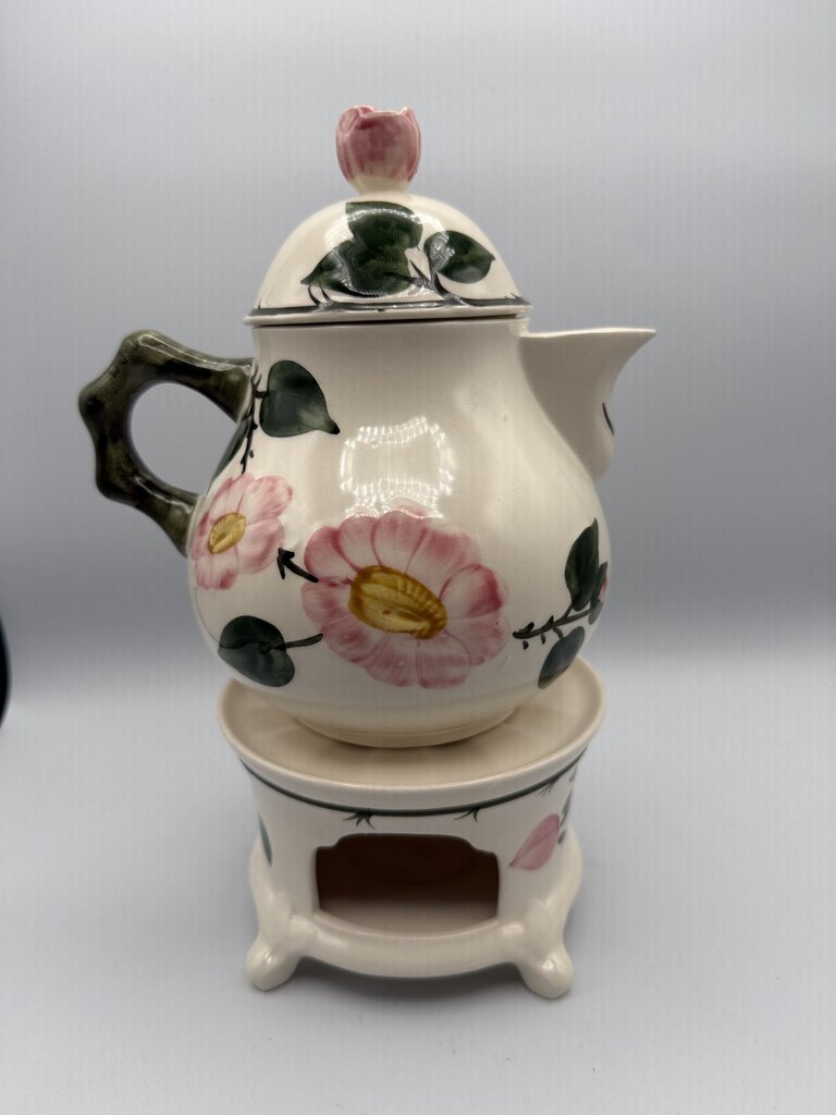 Villeroy & Boch Wild Rose Pattern Tea Pot, Lid & Warmer Stand /roh