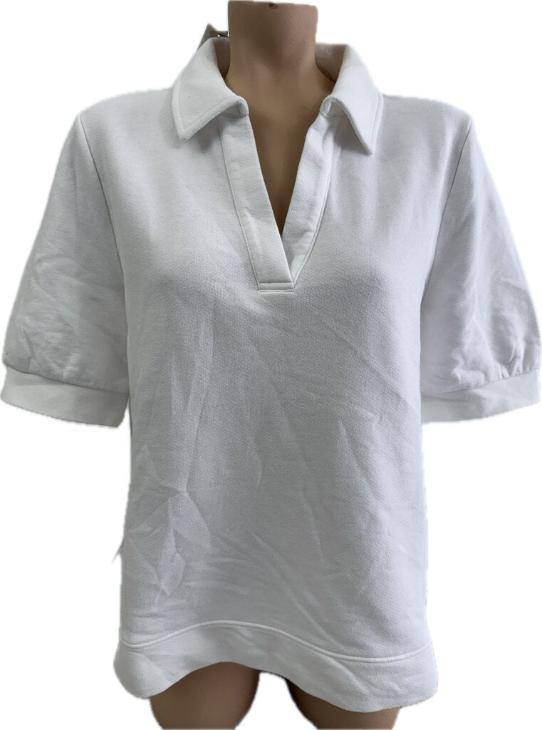 Talbots Womens White Collar Sweatshirt Short Sleeve Large NWT /rb