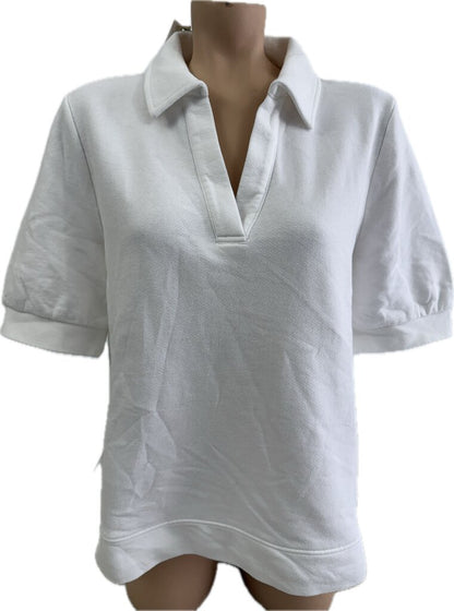 Talbots Womens White Collar Sweatshirt Short Sleeve Large NWT /rb