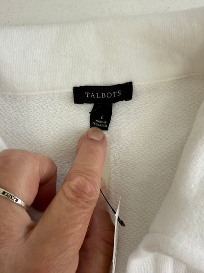 Talbots Womens White Collar Sweatshirt Short Sleeve Large NWT /rb