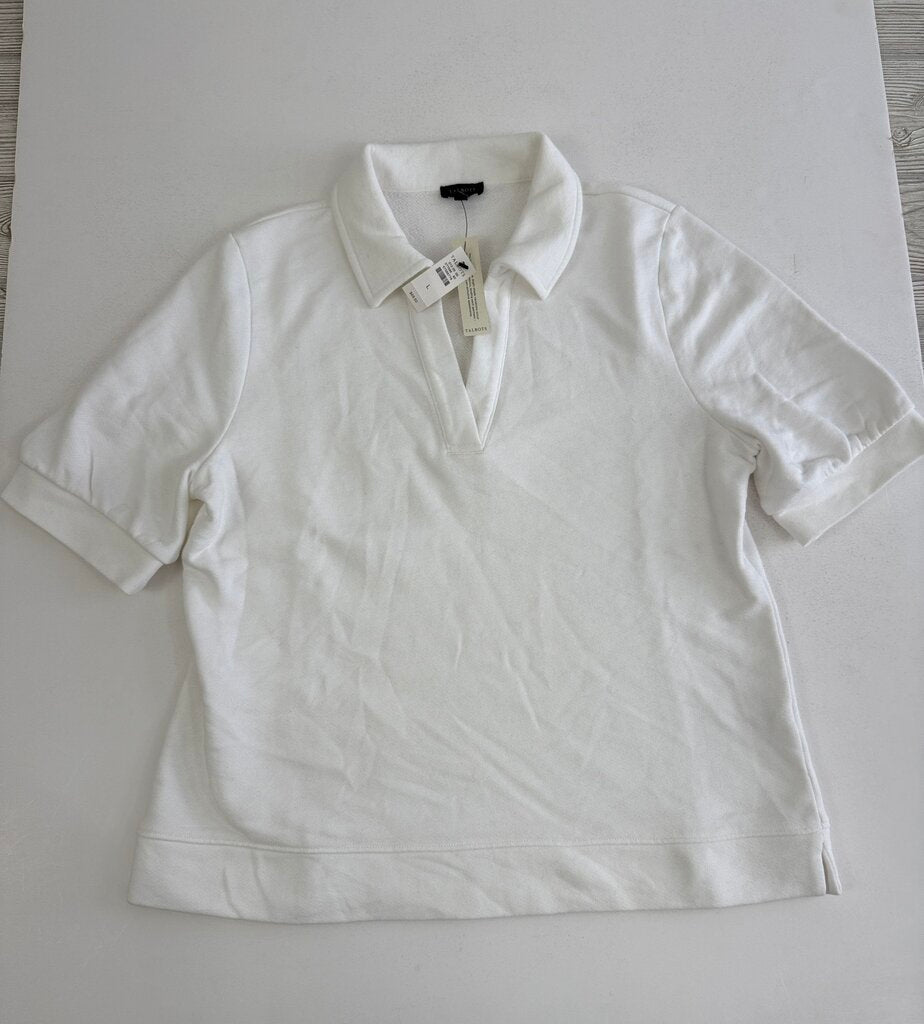 Talbots Womens White Collar Sweatshirt Short Sleeve Large NWT /rb