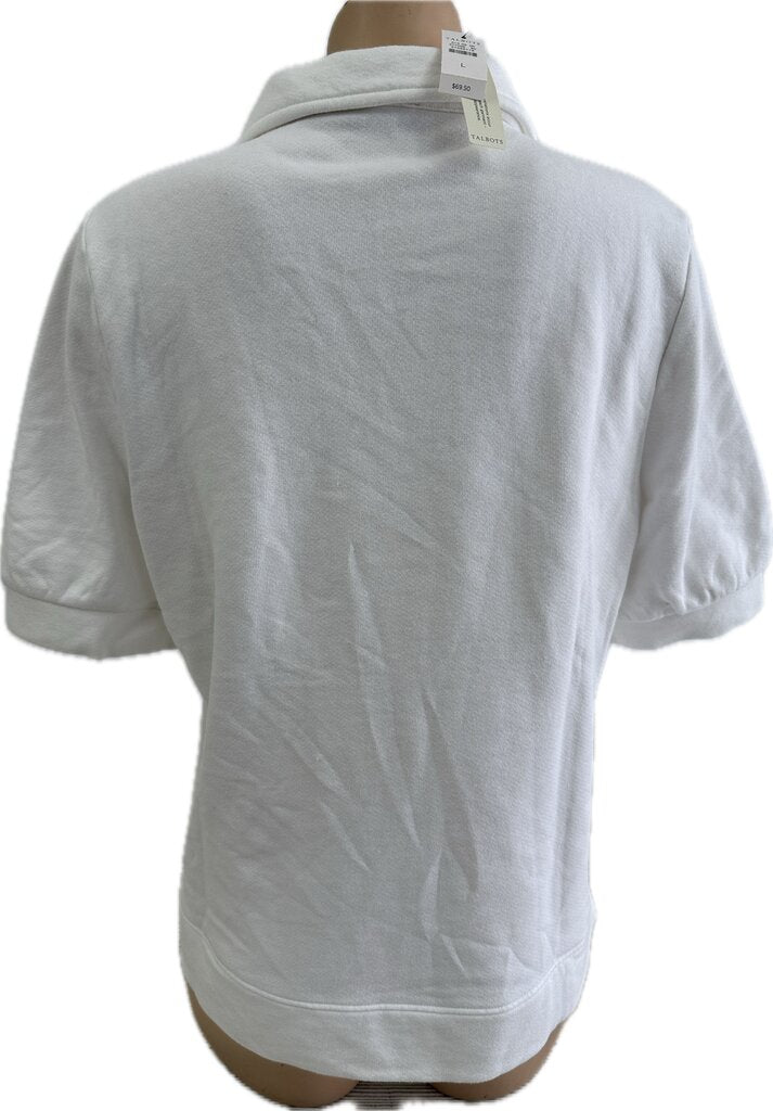 Talbots Womens White Collar Sweatshirt Short Sleeve Large NWT /rb