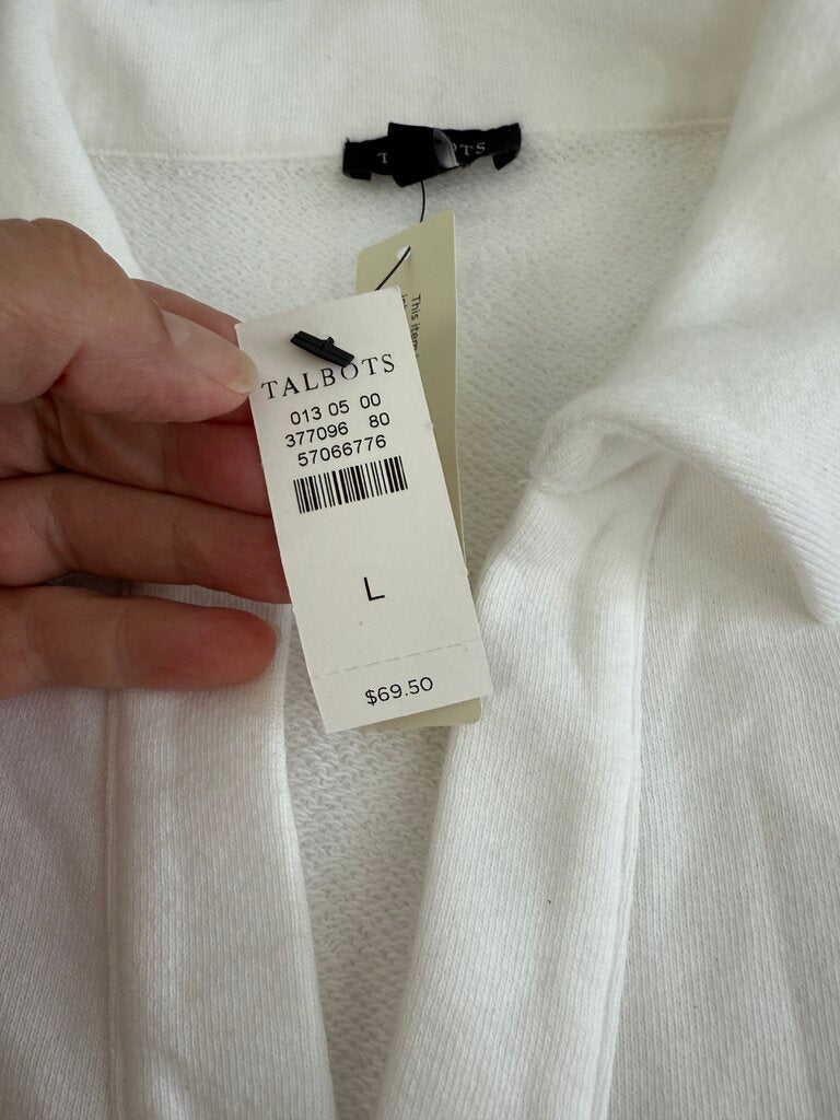 Talbots Womens White Collar Sweatshirt Short Sleeve Large NWT /rb
