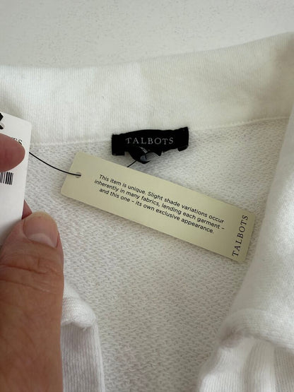 Talbots Womens White Collar Sweatshirt Short Sleeve Large NWT /rb