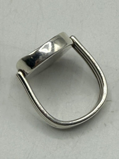 Artisan Signed Sterling Silver Ring Black/White Stone Size 8.5 /ro