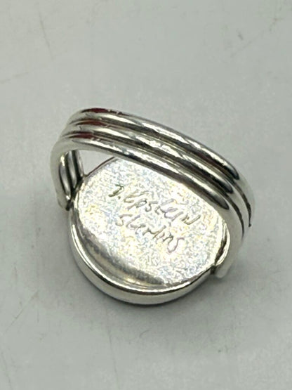 Artisan Signed Sterling Silver Ring Black/White Stone Size 8.5 /ro