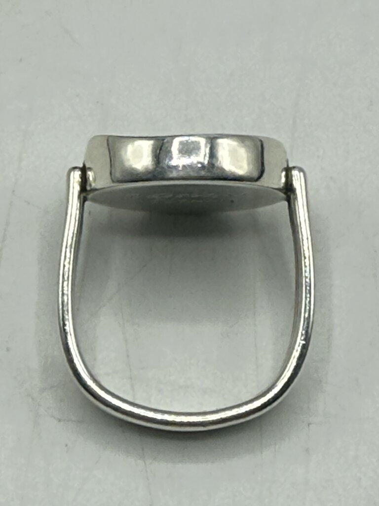 Artisan Signed Sterling Silver Ring Black/White Stone Size 8.5 /ro