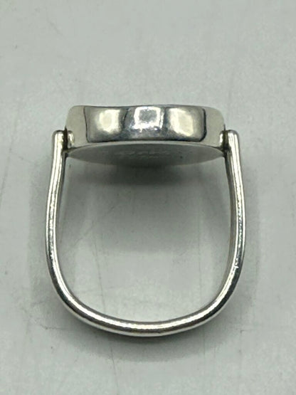 Artisan Signed Sterling Silver Ring Black/White Stone Size 8.5 /ro