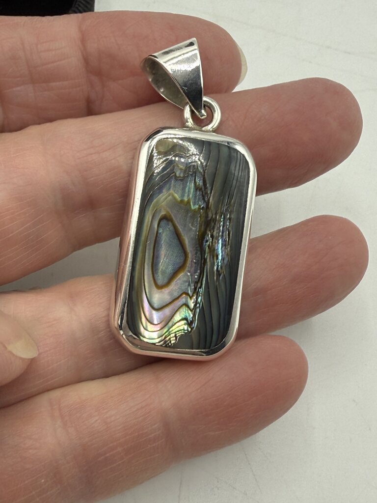Abalone Shell Sterling Silver Pendant & Pierced Dangle Earrings /ro