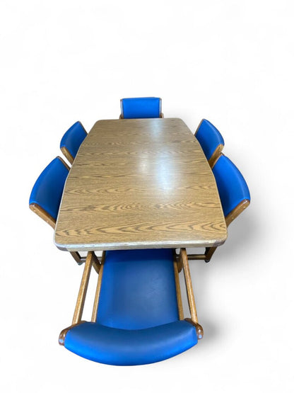 Table With Leaf And 6 Blue Chairs