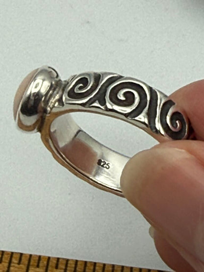 Scrolled Sterling Silver Pink Shell Cabochon Ring Size 9.5 /ro.