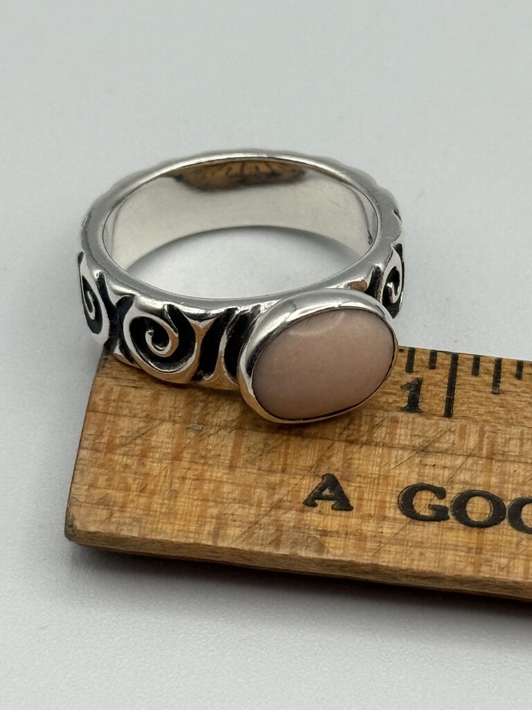 Scrolled Sterling Silver Pink Shell Cabochon Ring Size 9.5 /ro.