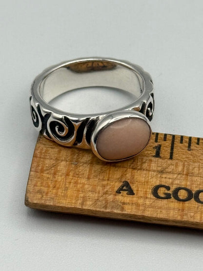 Scrolled Sterling Silver Pink Shell Cabochon Ring Size 9.5 /ro.