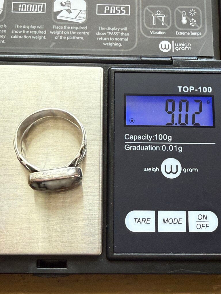 Sterling Silver Horizontal Mount Black & White Natural Stone Ring Size 10 /ro