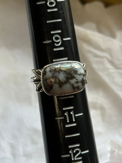 Sterling Silver Horizontal Mount Black & White Natural Stone Ring Size 10 /ro