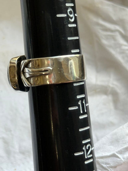 Sterling Silver Horizontal Mount Black & White Natural Stone Ring Size 10 /ro