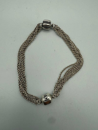 Pandora Multi Strand Chain Bracelet w/Fancy Clip Bead 7.5” /ro