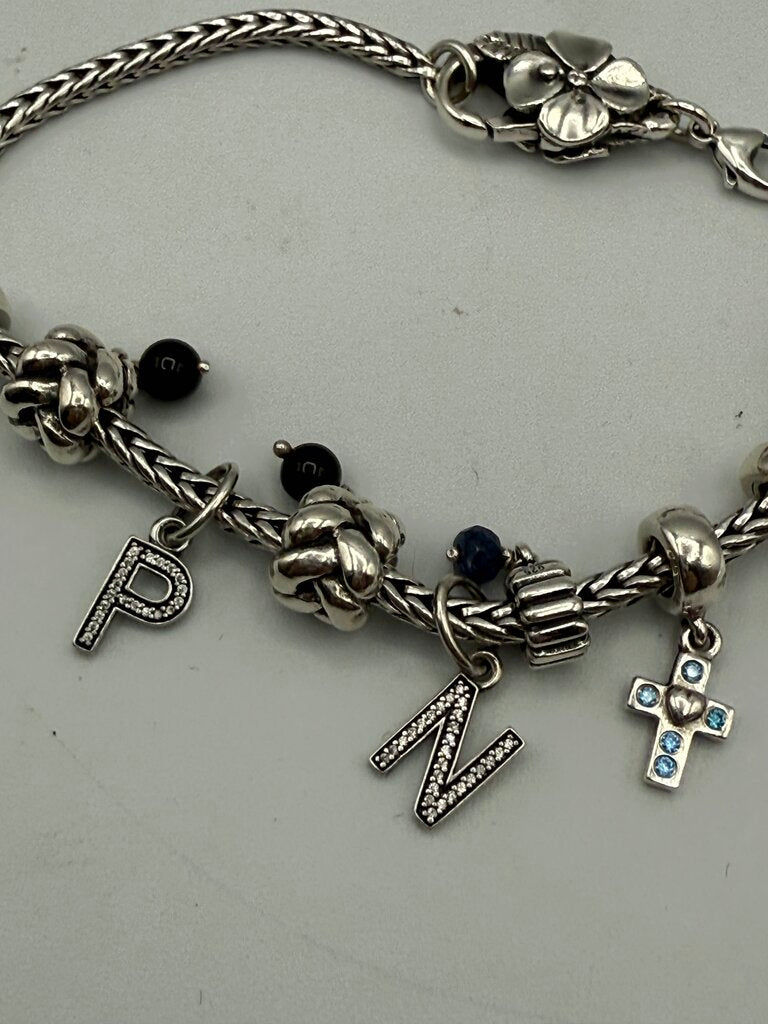 Pandora Snake Chain Bracelet w/ 9 Dangle Charms Sterling /ro