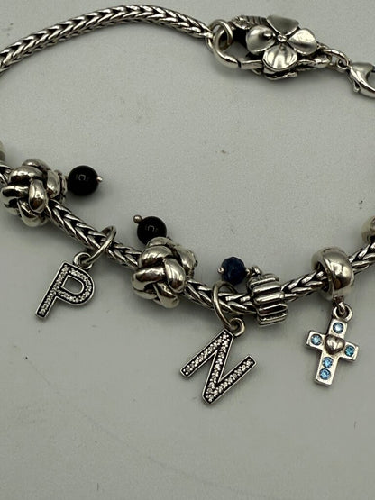 Pandora Snake Chain Bracelet w/ 9 Dangle Charms Sterling /ro