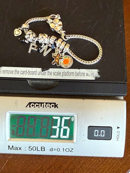 Pandora Snake Chain Bracelet w/ 9 Dangle Charms Sterling /ro