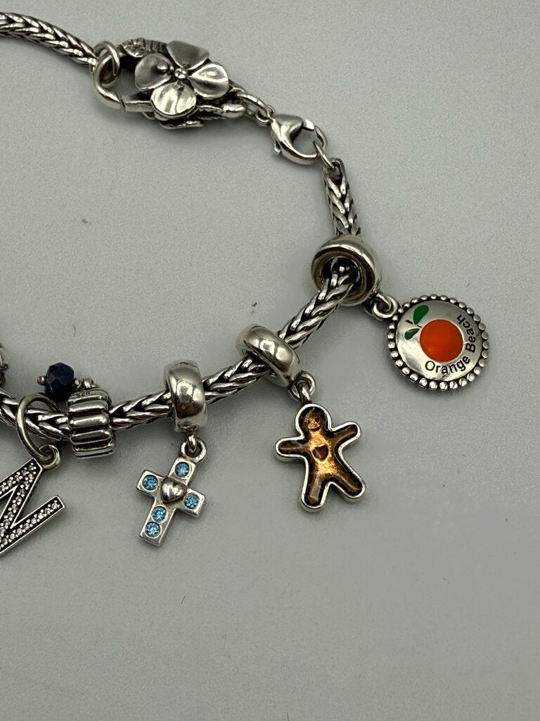 Pandora Snake Chain Bracelet w/ 9 Dangle Charms Sterling /ro
