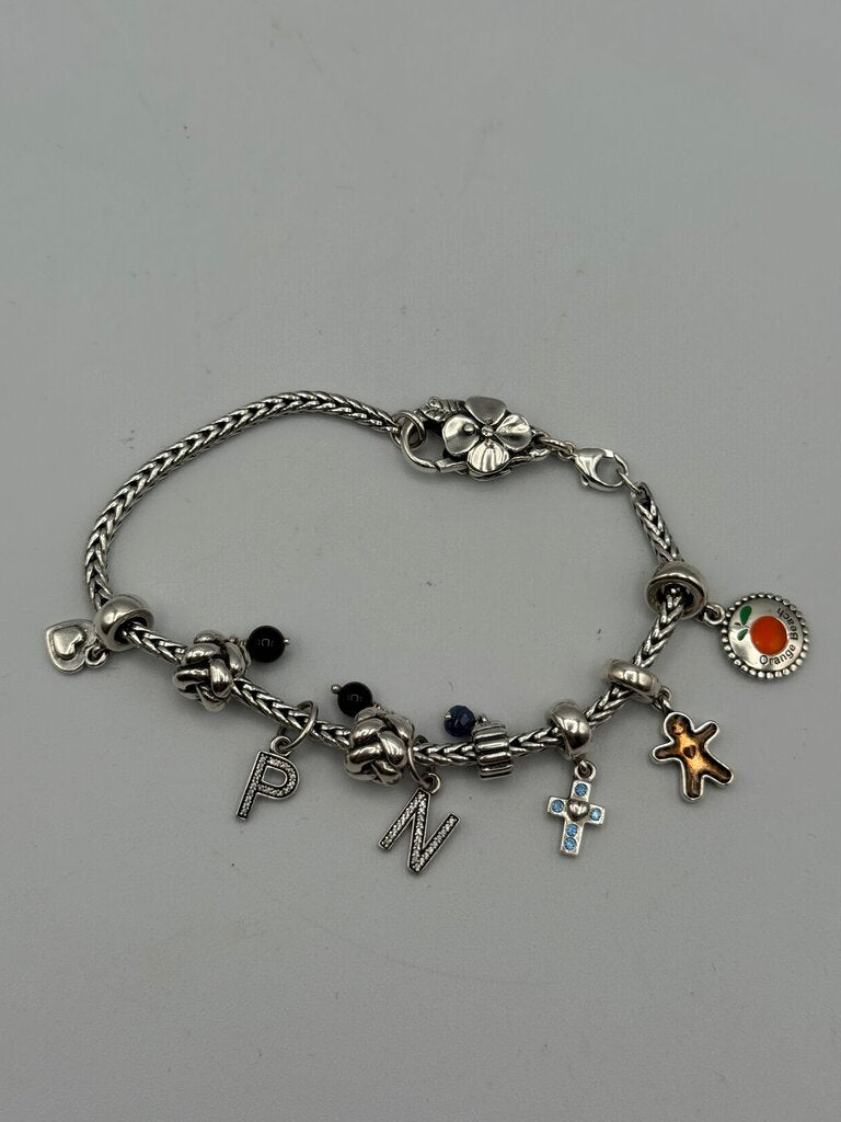 Pandora Snake Chain Bracelet w/ 9 Dangle Charms Sterling /ro