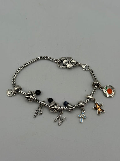 Pandora Snake Chain Bracelet w/ 9 Dangle Charms Sterling /ro