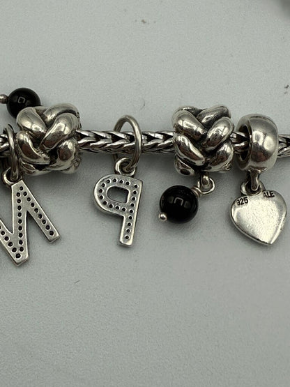 Pandora Snake Chain Bracelet w/ 9 Dangle Charms Sterling /ro