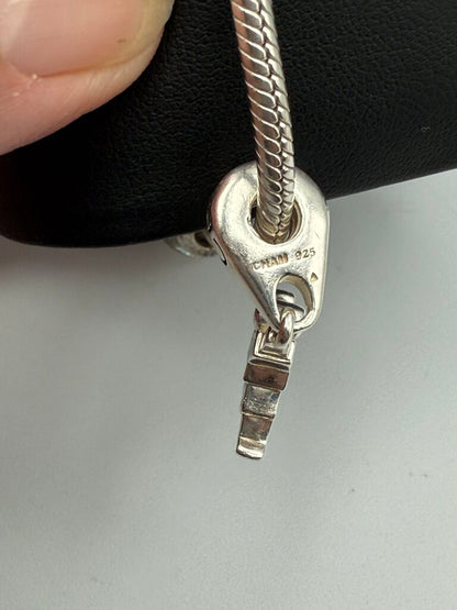 Chamilia Sterling Silver Snap Clasp Snake Chain Bracelet w/4 Charms /ro