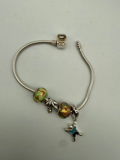 Chamilia Sterling Silver Snap Clasp Snake Chain Bracelet w/4 Charms /ro