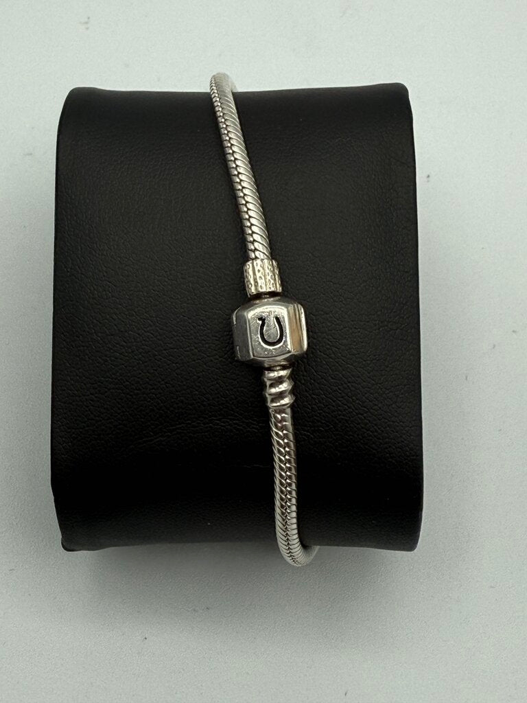 Chamilia Sterling Silver Snap Clasp Snake Chain Bracelet w/4 Charms /ro