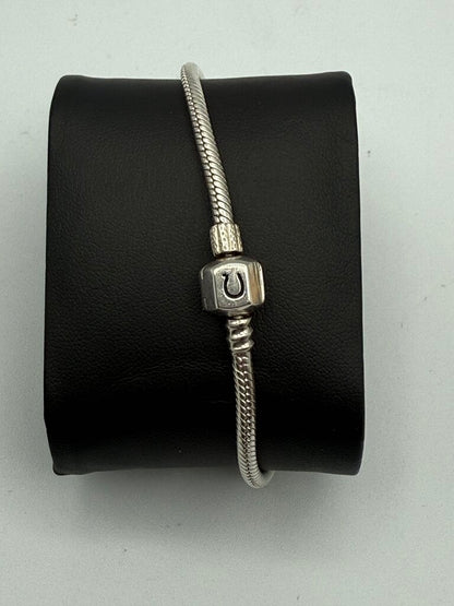 Chamilia Sterling Silver Snap Clasp Snake Chain Bracelet w/4 Charms /ro