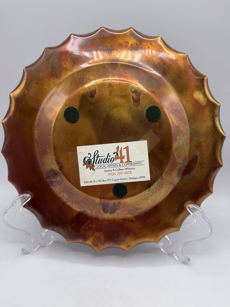 Handmade Scalloped Edge Copper Plate 12” Artist Signed /rw