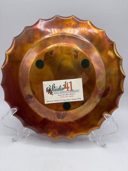 Handmade Scalloped Edge Copper Plate 12” Artist Signed /rw