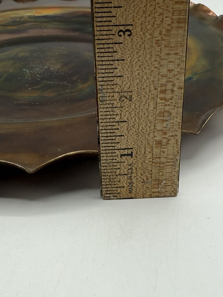 Handmade Scalloped Edge Copper Plate 12” Artist Signed /rw