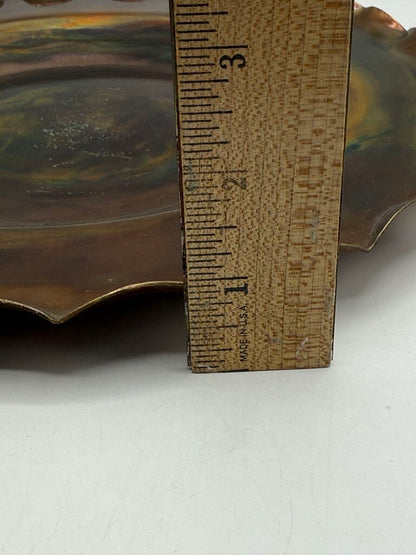 Handmade Scalloped Edge Copper Plate 12” Artist Signed /rw