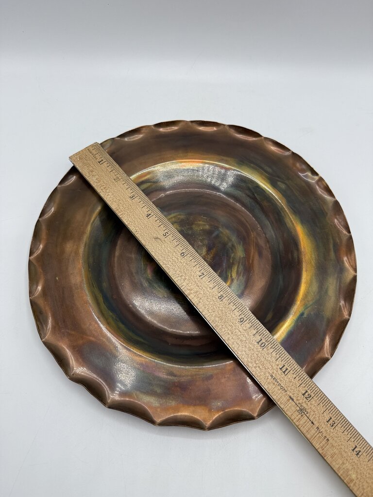 Handmade Scalloped Edge Copper Plate 12” Artist Signed /rw